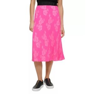 DKNY PLEATED FLORAL PRINT MIDI SKIRT